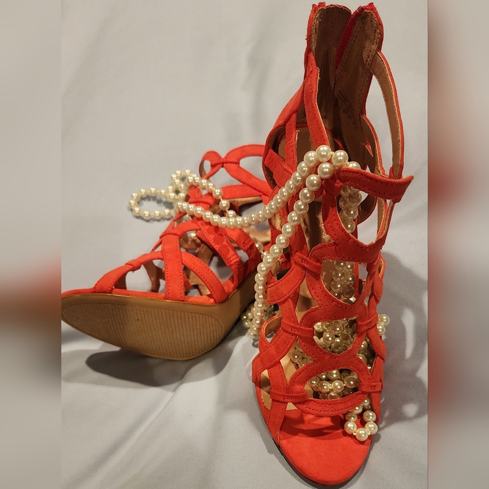 Orange 4 inch Pumps Zip back